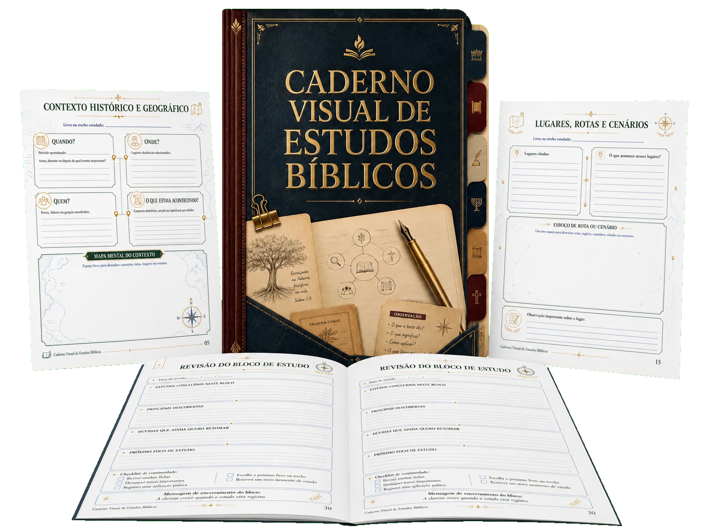 Mockup do bônus Caderno Visual de Estudos Bíblicos